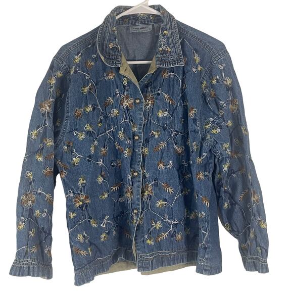 Jane Ashley Vintage 90s Women's Size Large Embroidered Denim Shacket Button Up - Picture 1 of 9